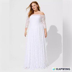 NWT Torrid White Lace Off Shoulder A-Line Wedding Dress size 14